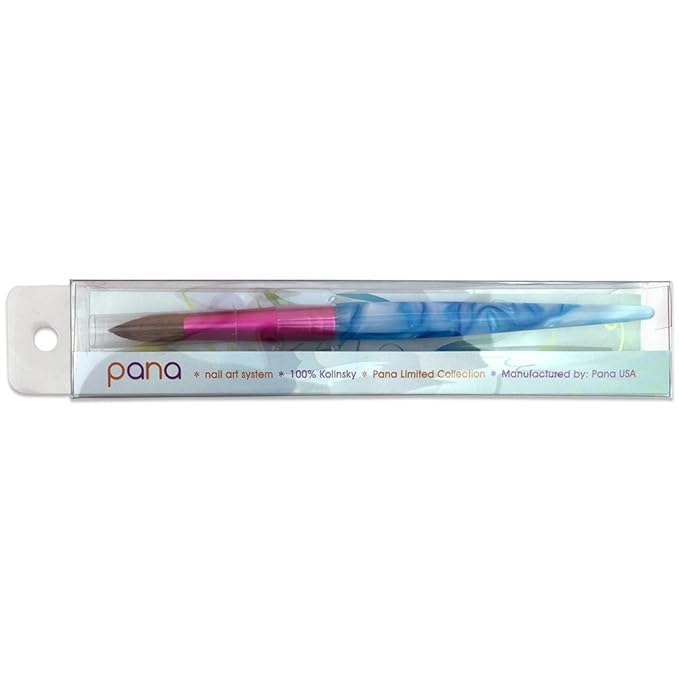 PANA USA Acrylic Nail Brush Pure Kolinsky Hair Acrylic White Swirl Blue Handle with Pink Ferrule Round Shaped - Size 18