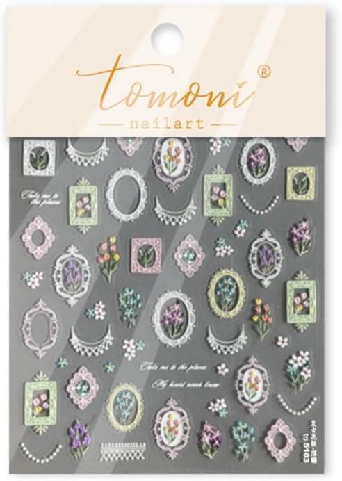 Vintage Flower Frame Nail Stickers 5D Embossed Floral Nail Designs 3D Self-Adhesive Daisy Nails Supplies Tulip Bouquet Nail Decals Summer Nail Art Decoration for Women Girls DIY Manicure 1 Sheet