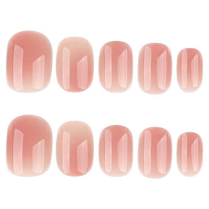 Jelly Press on Nails Short Squoval Fake Nails Pink Nails Press ons with Design Full Cover Stick on Nails for Women Manicure,Reusable | Artificial | Glue Tabs | Easy Apply | 24Pcs