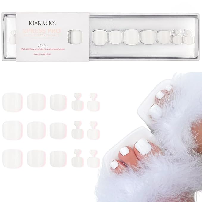 Kiara Sky XPRESS PRO 100% Acrylic Press On Nails - Instant Salon Quality Manicure, Long-Lasting, Easy Application, 30 Pieces Kit, Toes-Arctic