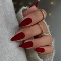Matte Red Press on Nails Almond Shaped 48Pcs Neutral Fake Nails for Women, Medium Almond Nails Press on Reusable Acrylic Nails Glue on Medium Length Stiletto False Nails Gel Artificial Nails