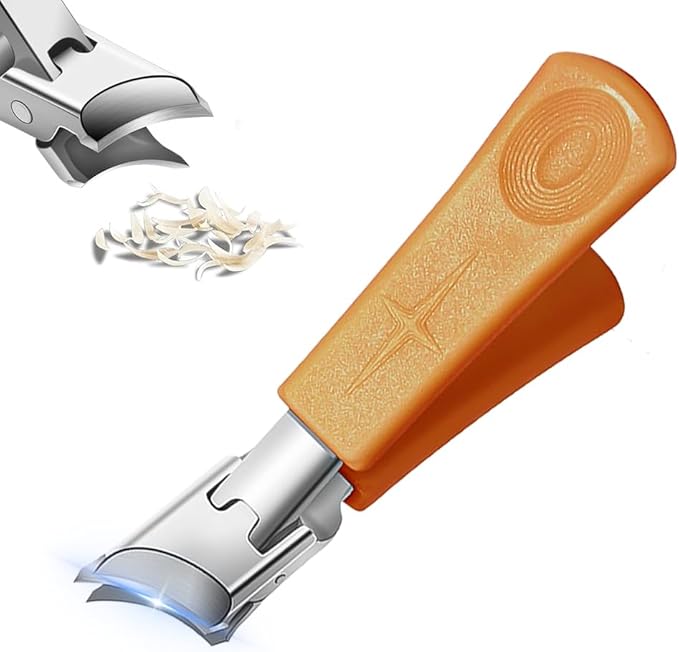 Wide Jaw Opening Anti-Splash Slanted Nail Clipper, Toenail Clippers for Thick Toenails, Ingrown Nail Clippers, Wide Jaw Slanted Toe Nail Clippers for Seniors Men Women (Orange)