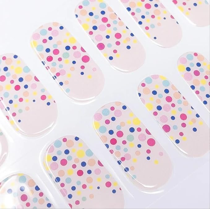 Semi Cured Gel Nail Strips with 20 Pieces - UV Gel Stickers, Manicure Kit, Easy Application Wraps Includes Prep Pads, Nail File, Wooden Stick - UV Light Required (Sprinkles)