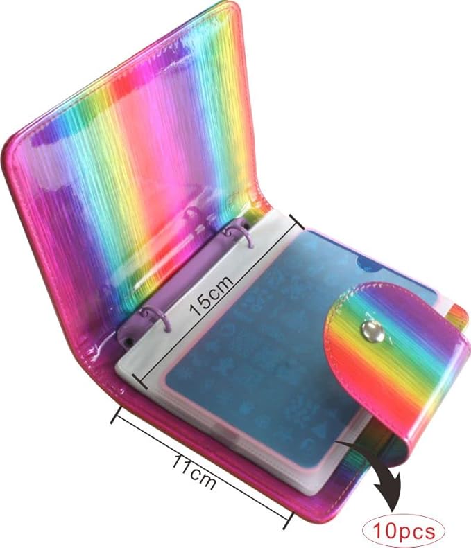 VNC 20 Slots Nail Art Stamp Plate Holder Stamping Plates Storage Bag Cases Rainbow Replaceable XL Plates Big Size 9.5x14.5CM Organizers (D-Rainbow)