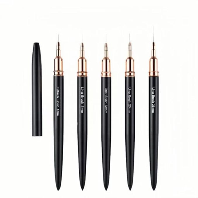 Metallic Nail Art Liner Brushes Set, Nail Art Dotting Tool, 5 pcs UV Gel Polish Painting Tool for Long Lines,Thin Details,Fine Drawing,Nail Art Pen for DIY Nail Art, Size 5/8/12/20/25mm