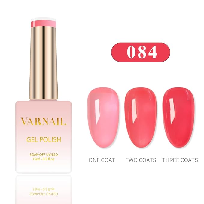 VARNAIL Iced Peach Jelly Gel Nail Polish Kit 6 Colors 15 ml, Translucent Nude Pink Sheer Gel Polish, Salon Quality Soak off UV Light Gel Nail Polish