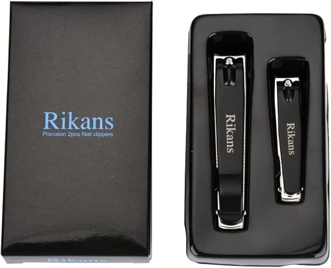 Rikans Nail Clipper Set – Pack of Two Nail Clippers – Large Toenail Cutter & Small Fingernail Cutter – Durable – Precise and Sharp – Ergonomic & Good Grip – 430 Stainless-Steel – Box Packaging