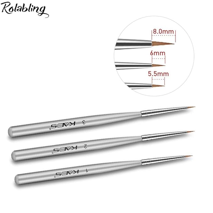 3PCS/SET Professional Acrylic Nail Art Brush Set for UV Gel Nail Art Tips Drawing Brush Pen Nail Art Tools (Size3-4)