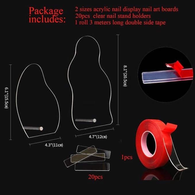 2pcs Irregular Nail Art Display Stand Set,Clear Nails Charms Display Tips Boards Nails Colors Sample Display Stand with 20pcs Nails Tips And Double Sided Tapes for Salon Nails Art Practice
