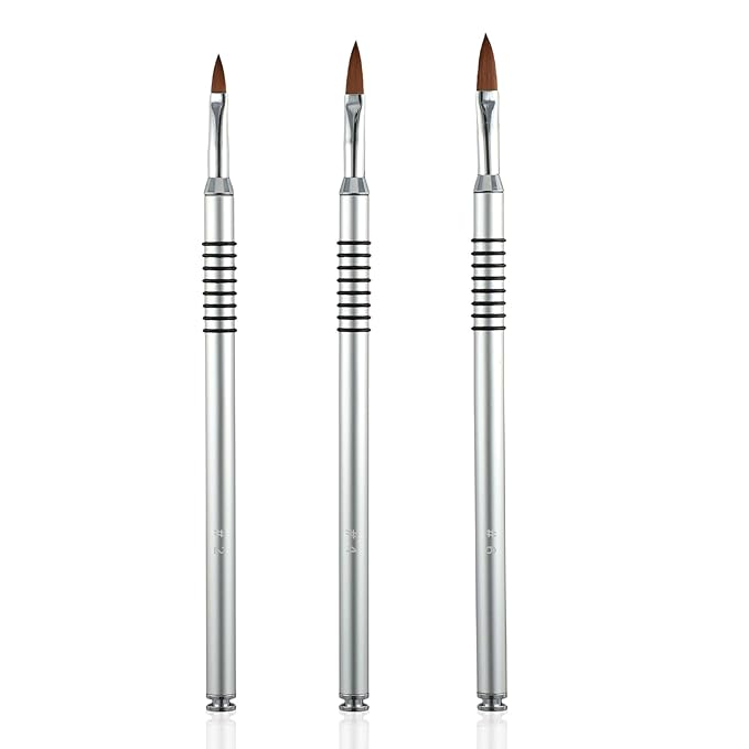 3 Pack 3d Nail Art Brush for Acrylic, Flower Brush for Acrylic Nails Kolinsky with Non-slip Handle (Size # 2/#4/#6)
