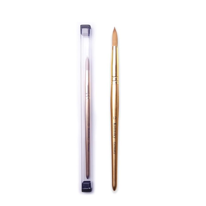 Acrylic Nail Brush Size 10, Kolinsky Acrylic Nail Brush for Acrylic Powder, Application Nail Art Drawing Brush for Extension Nails Carved for Beginners and Professionals (12#, Gold)