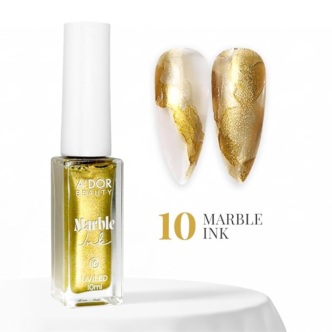 A'DOR BEAUTY Marble Ink for Nails Set - 12 Watercolors & 5 Metallic Shades, Blooming Gel Magic Nail Polish, Nail Art Supplies for Marbling, Veining & Abstract Nail Design - Marble-10