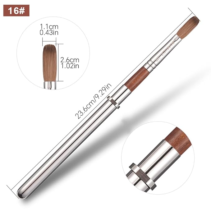 KADS Acrylic Nail Brush with Penholder Nail Brush for Acrylic Application-Oval Shaped Powder Nail Design Tools for Professional Manicure DIY Home Salon (16#)