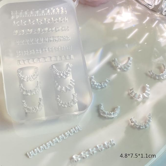 Lace Nail Art Mold French Skirt Transparent Silicone Mould Embossed Stencils Casting Molds DIY Crystal Nail Tools Handmade Craft Template Carving Mould for Women Manicure Decoration