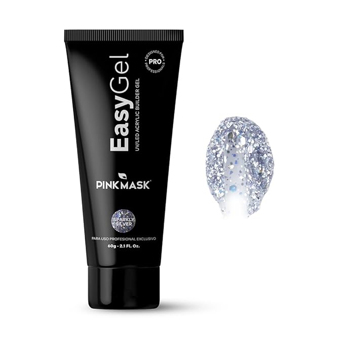 PINK MASK Easy Gel 2oz 60g- Sparkly Silver, Professional Builder Enhancement Gel-Quick Nail Extension for Beginner DIY, Nail Strengthener-Long Lasting-Salon Quality-Thickening Solution