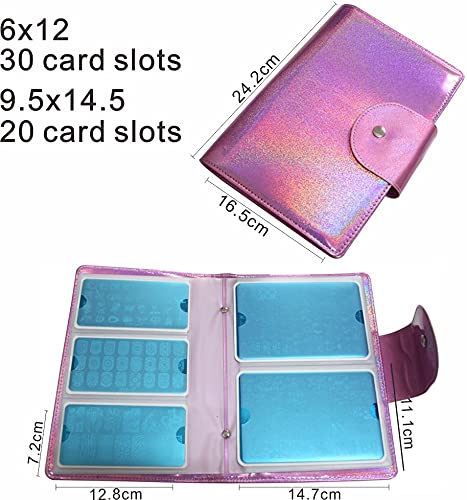 50 Slots Image Stamper Plate Collection Nail Art Stamp Plate Stamping Plates Cases Stamp Nail Template Organzier for 6.0x12.0cm and 9.5X14.5CM Nail Art Plates(Pink)
