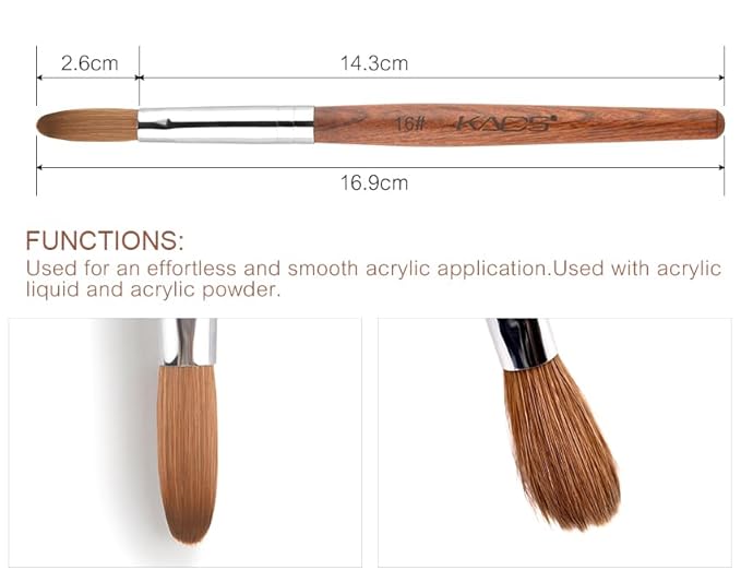 KADS Nail Acrylic Brush Kolinsky Nail Extension Brush Oval Crimped Shaped Sturdy Wooden Handle Acrylic Powder Nail Art Brush Professional Manicure Pedicure (16#)
