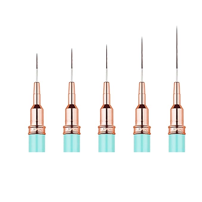 Metallic Liner Nail Art Brushes Set, Nail Art Pens, 5PCS Blue Color Nail Tools Liner Brush UV Gel Polish Painting Nail Design For Long Lines, Thin Details, Fine Drawing, Sizes 7/9/11/15/25mm