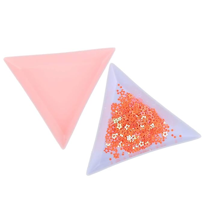 10PCS Nail Accessories Storage Tray, Nail Art Rhinestone Bead Crystal Sorting Storage Plate, Colorful Plastic Triangle Storage Tool(pink)