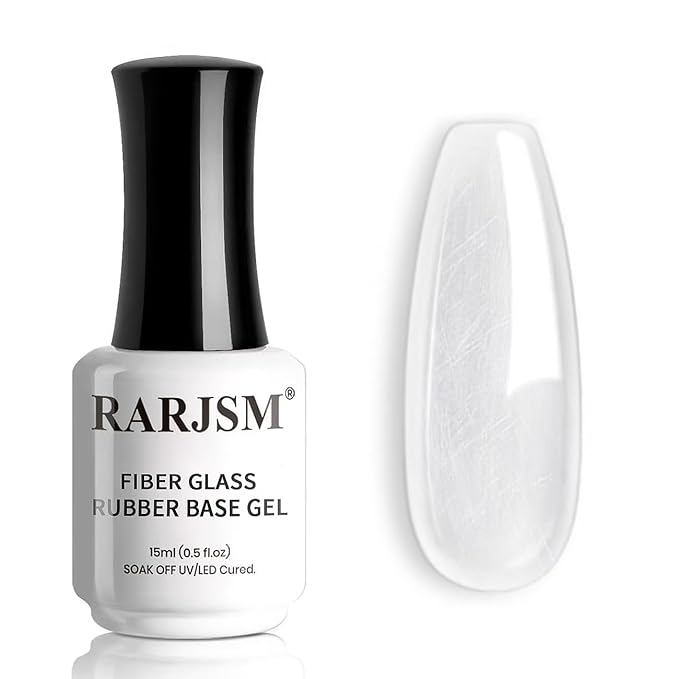 RARJSM Clear Fiber Glass Rubber Base Gel Nail Polish for Repair Broken Nails Strengthener Gel Base Coat Transparent Brush on BuildingGel in a Bottle Soak Off UV LED Curing Requires 15ml Salon Home