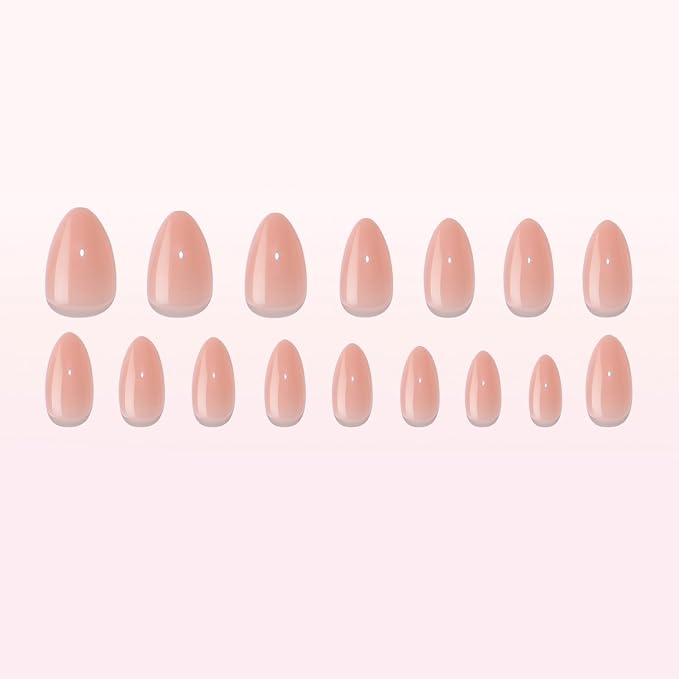 32 Pcs Pink Press on Nails Short Fake Nails Almond False Nails with Solid Color Designs Glossy Acrylic Nails with Glue on Nails Full Cover Salon Quality Stick on Nails Kit for Women DIY Manicuare