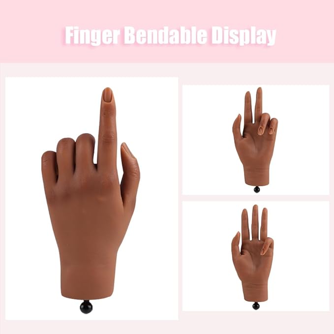 Nail Pratice Training Hand for Acrylic Nails with Stand Bracket,Soft Silicone Maniquin Hand, Flexible Bendable Nail Practice Fake Hand for Nails Art Practice Tool