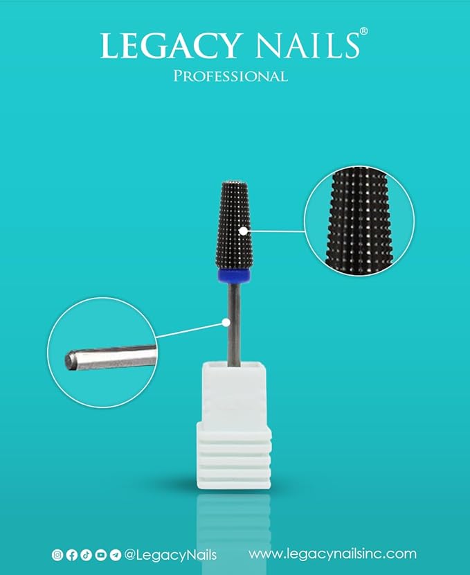 Legacy Nails Professional 5IN1 CARBIDE NAIL DRILL BIT Cleans Shapes Cuts Smoothens and Removes Acrylic or Gel Nails, Stainless-Steel