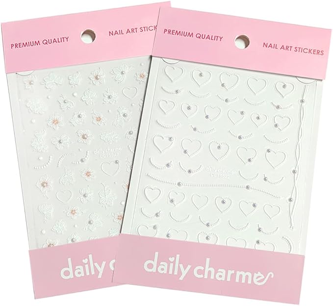 Daily Charme Nail Art 3D Self-Adhesive Flower Spring Nail Art Decal Accessories Stickers Charming Hibiscus and Dotted Hearts Design for Women DIY Nail Decorations