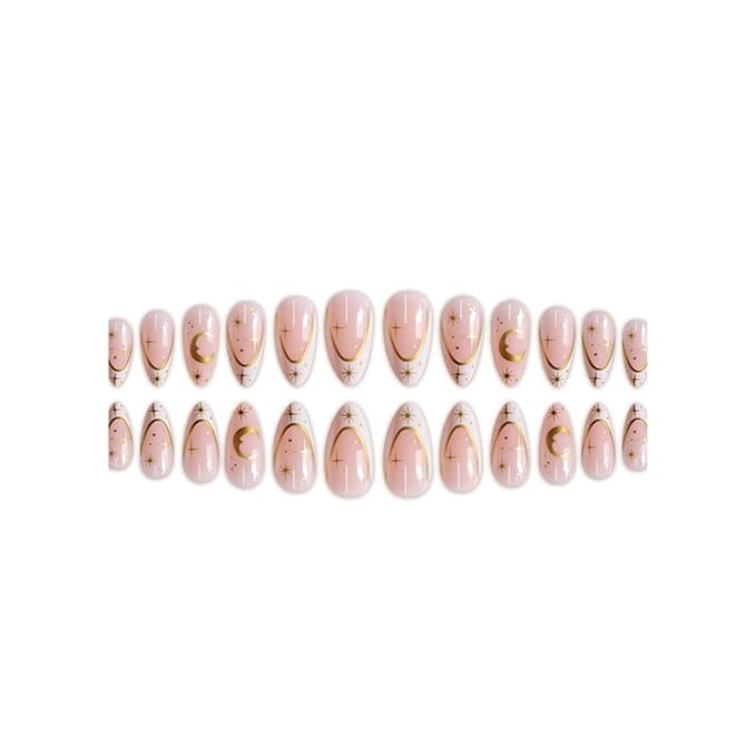 Medium Press on Nails Almond Fake Nails French False Nails Artificial Nails Stick on Nails for Women 24pcs