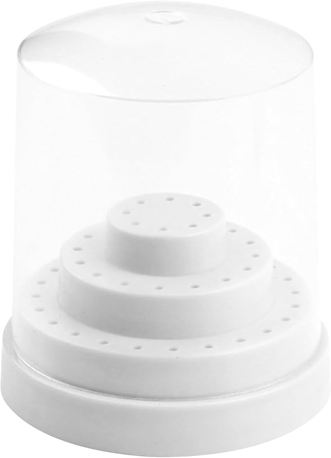 48Holes Nail Art Drill Bits Organizer Storage Box Holder Stand Display Container Manicure Accessories Acrylic Cover Tools low Speed Micro Polishing Drill Bits Grinding Head Nail Drill Holder (White)