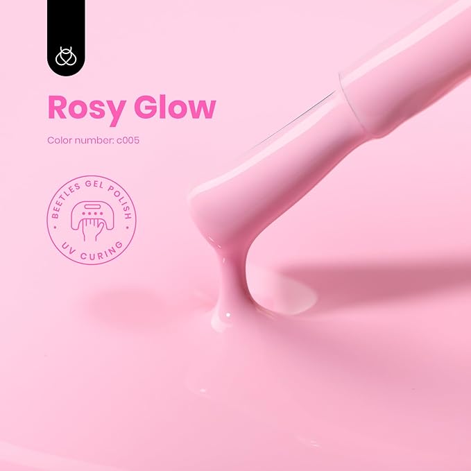 Beetles Pink Gel Polish - Rosy Glow 15ML/0.51Fl Oz, Pastel Light Pink Gel Nail Polish, Soak Off UV LED Lamp Nail Art, Long-Lasting Manicure Salon DIY Home Spring Nails - Gifts for Her