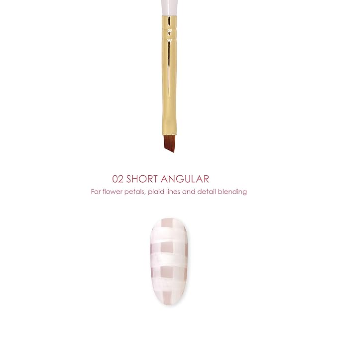 Daily Charme Nail Art Brush - 02 Short Angular, Short Angled Brush, for Painting Flower Petals & Plaid Lines, Great for Detail Blending DIY Home/Professional