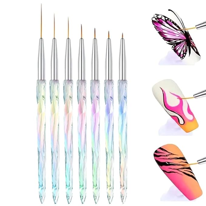 7Pcs Liner Brushes for Nails, Size 5/7/9/11/15/20/25mm Nail Liner Brush Set, Fine Liner Nail Art Brushes, Professional Gel Polish Painting Design Pen for Thin Long Lines, Tiny Details & Fine Drawing
