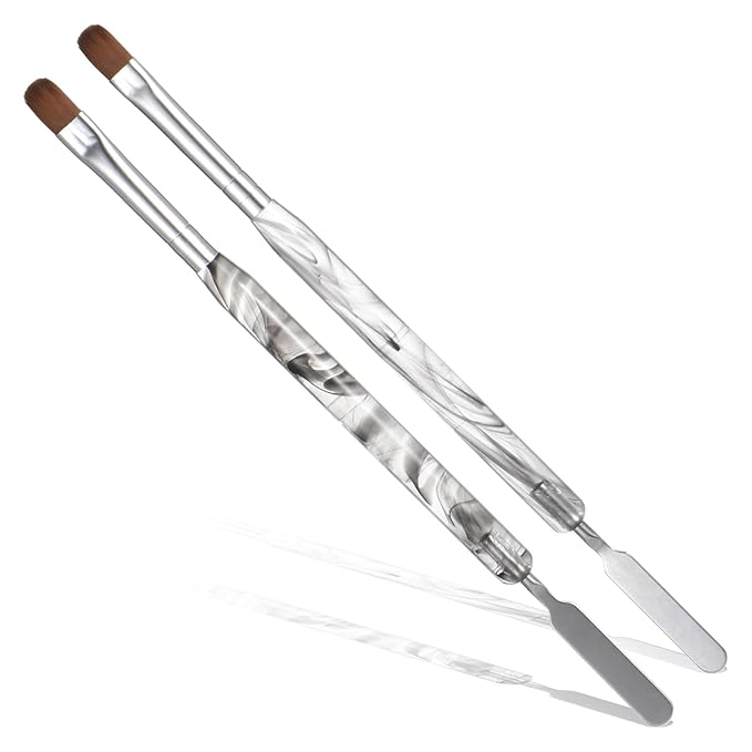 2 Pcs Dual-Ended Professional Gel Acrylic Nail Art Brush French Nail Brush with Stirring Rod Manicure Clean up Brushes Manicure Design Brushes