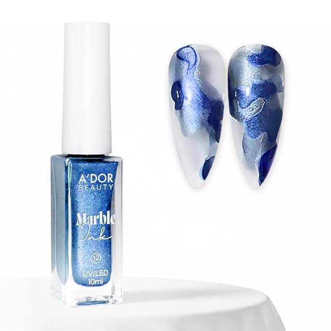 A'DOR BEAUTY Marble Ink for Nails Set - 12 Watercolors & 5 Metallic Shades, Blooming Gel Magic Nail Polish, Nail Art Supplies for Marbling, Veining & Abstract Nail Design - Marble-12