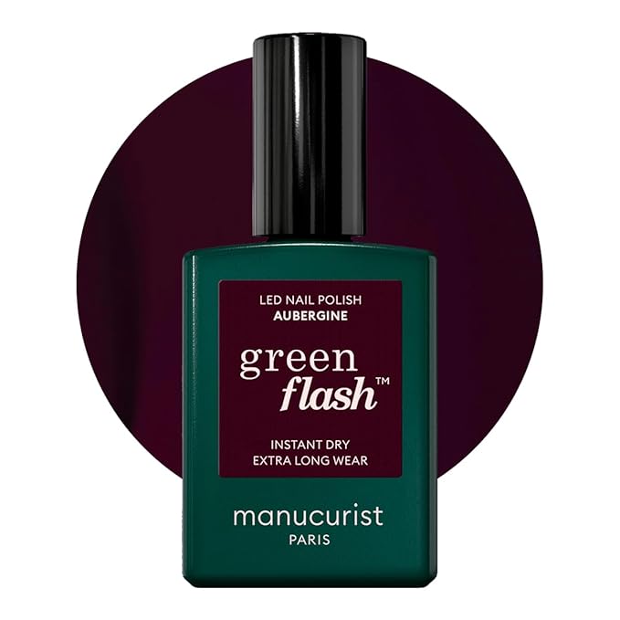 Manucurist Green Flash LED Aubergine Dark Purple Gel Nail Polish - Vegan, 12-Free, Plant-Based - Strengthens and Protects the Nail - Gel Polish - Made in France - 0.5 fl oz