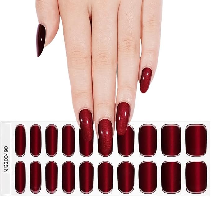 Semi Cured Gel Nail Strips Black Red Gradient Cat Eye Gel Nail Wraps Gift for Women UV Light RequiredNail Art Stickers Pegatinas Uñas Nail Decals Nails Sticker