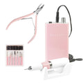 Makartt Rechargeable Nail Drill 30000RPM Portable Electric E File Malory Acrylic Nail Gel Polish Remover Bundle with Cuticle Nippers, Pink Cuticle Trimmer Extremely Sharp Full Jaw Cuticle Cutter