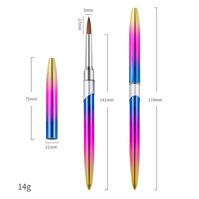 2Pcs Acrylic Nail Brushes Set, Gel Painting Pens for Salon and DIY Manicure with Multiple Tips for Detailed Designs Purple-Pink Gradient Non-Slip Grip