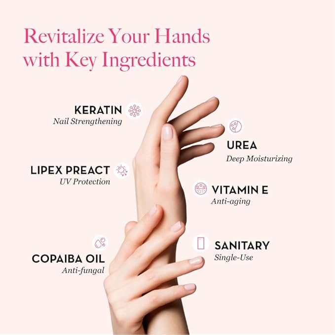 Bodipure All-In-1 Moisturizing Hand Mask Gloves – Keratin & Vitamin E Treatment for Dry Cracked Hands, Deep Hydration Repair Gloves, Strengthen Nails & Soften Cuticles, Spa Hand Care 24 Pairs