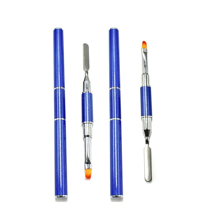 2 Pack of Polygel Brush and Picker Dual-Ended 2 IN 1 Design Stainless Steel Gel Nail Brush Polygel Slice Tool for PolyGel UV Gel Acrylic Nails Extension Quick Building Gel(Blue)