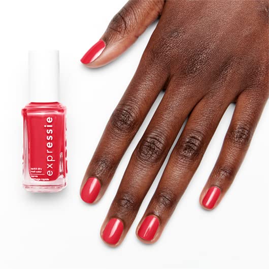 essie expressie Quick Dry Vegan Nail Polish, Electric Coral-Red with Pink Undertones, Ahead of the Gam(er), 0.33 Ounce