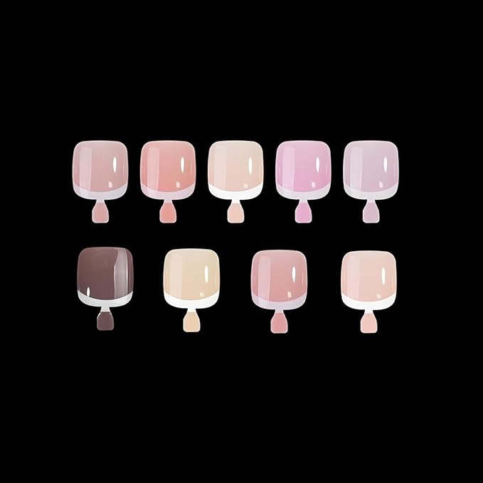9Packs 216Pcs French Tip Press on Toe Nails Short Square Fake Toenails Glossy Chrome Acrylic Nails Nude Nature Artificial False Toe Nail Glue on Nails for Women Girls Manicure Nails Decoration
