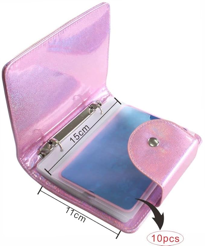 VNC 20 Slots Nail Art Stamp Plate Holder Stamping Plates Storage Bag Cases Rainbow Replaceable XL Plates Big Size 9.5x14.5CM Organizers (C-Pink)