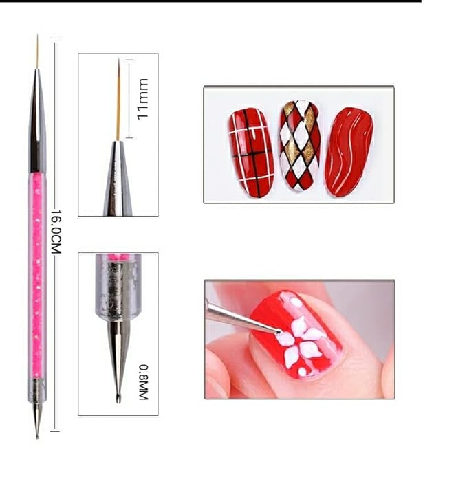 HIGHROCK Nail Art Liner Brushes Pens Dual-Ended Nail Art Point Drill Drawing Brush Pen Manicure Tool Nail Art Design Dotting Pen Tools (8PC)