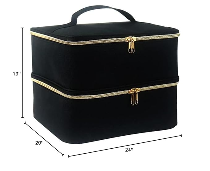 Nail Polish Carrying Case, Double-Layer Nail Polish Storage Bag- Fits Nail Dryer Lamp and 30 Bottles(15ml/0.5 fl.oz), Nail Polish Organizer bag with Adjustable Dividers for Manicure Set (Black)