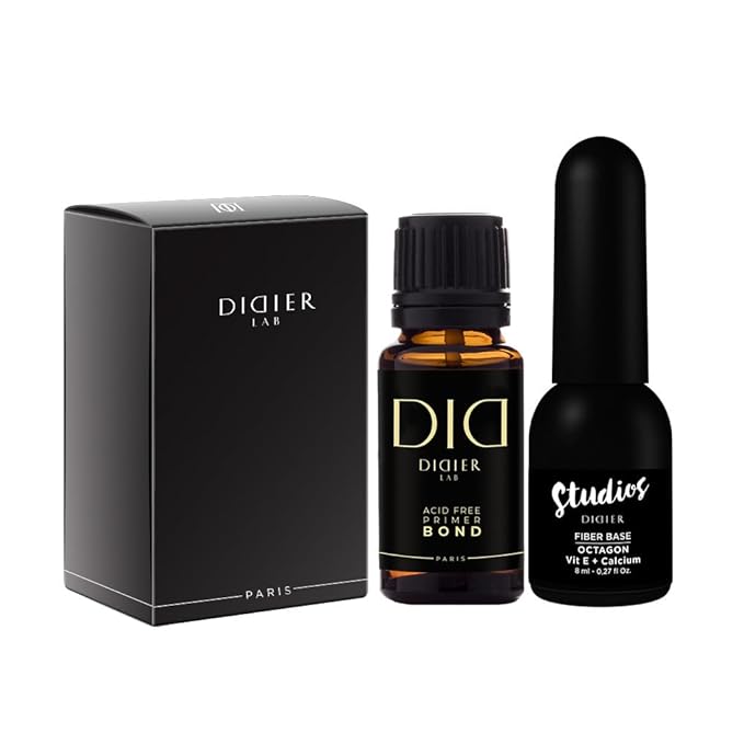 DIDIER LAB - Bond Primer and Fiber Gel Base Coat Octagon - Fiberglas Gel Base Coat Nail Polish with Vitamins and Minerals - Acid Free Primer - LED UV Nail Polish Set