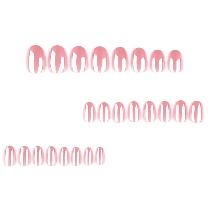 Chrome Press On Nails Short Square, Pink Fake Nails, Glossy Soft Gel Press On Nails with Chrome Design, Natural Reusable Glue On Nails Kit for Women, Stick On Nails for Daily Wear, 24 Pcs
