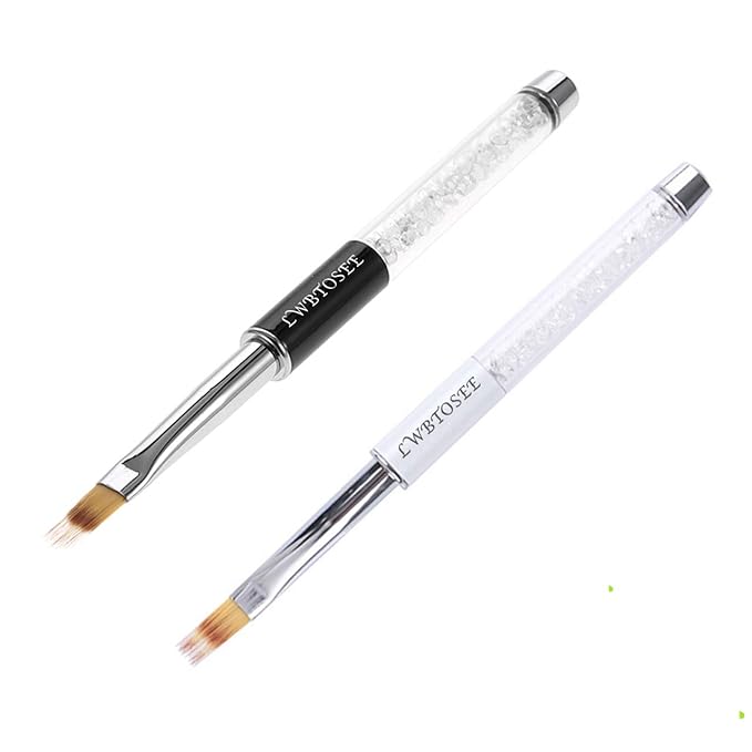 LWBTOSEE 2PCS Nail Ombre Brush Set - Gradient Color Nail Art Painting Pen with Rhinestone Crystal and Acrylic Drawing Pen for UV Gel Polish