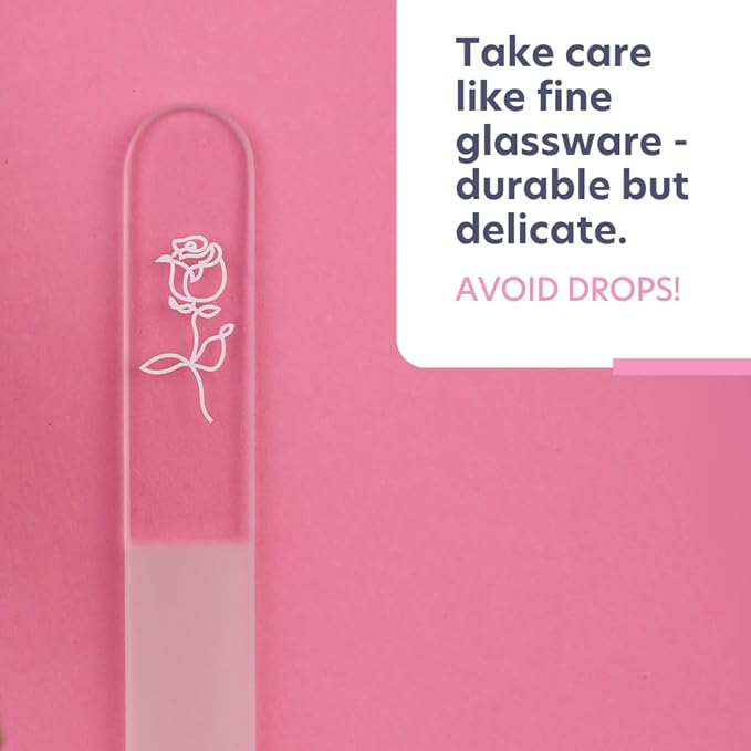 Bona Fide Beauty Czech Glass Nail File with Hardcase, Rose Design Nail Filer with New Clear Case, Gift for Women